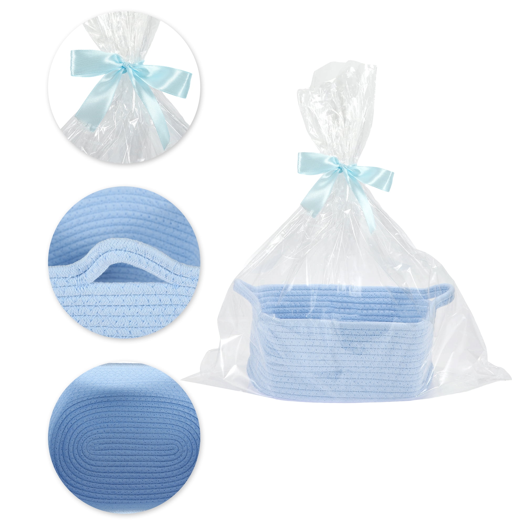 Unique Bargains Woven Empty Gift Decorative Basket with Gift Bag and Ribbon Blue