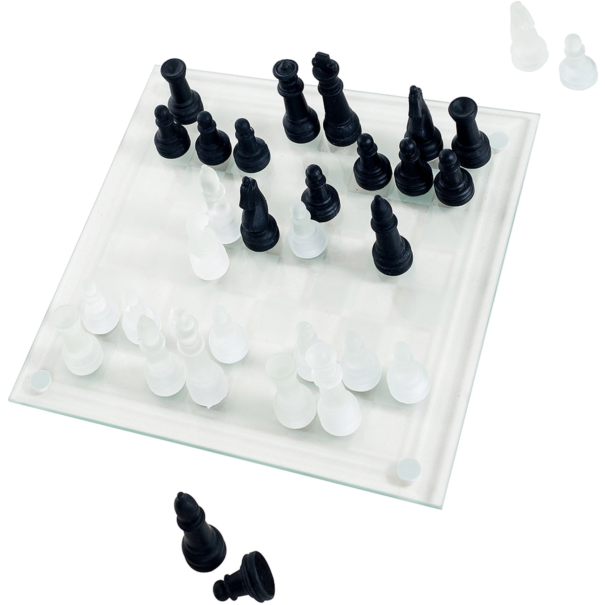 Elegant Glass Chess And Checker Board Game Set Table Vintage New Complete Box 