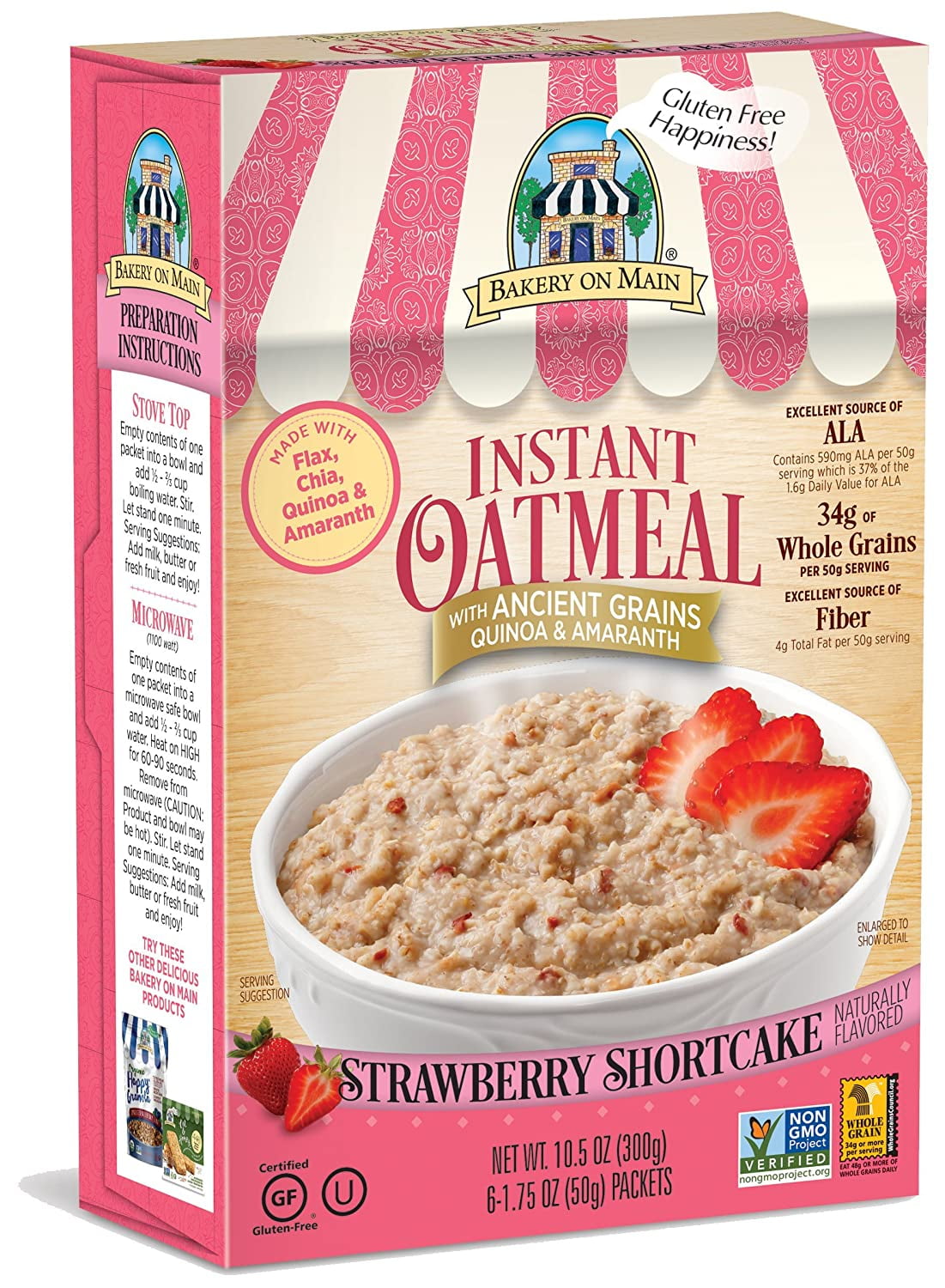 Pack of 3 10.5-Ounce Strawberry Flavor Bakery On Main Instant Oatmeal 