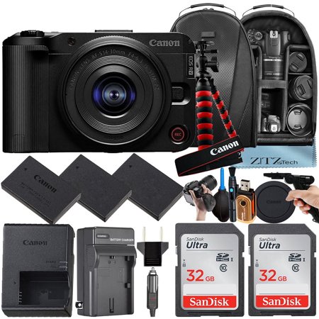 Canon EOS R50 V Mirrorless Camera with 14-30mm Lens + 2 Pack 32GB SanDisk Memory Card + 3 Pieces Battery + Backpack + Tripod + ZeeTech Accessory Bundle (International Version)