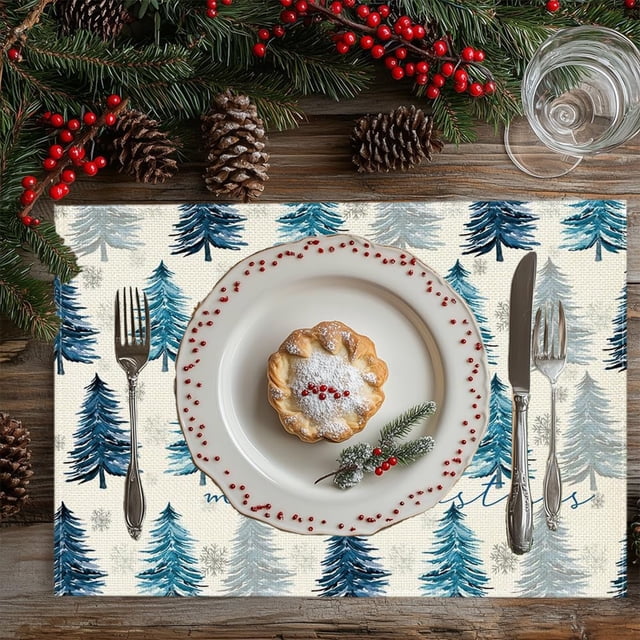 Christmas Tree Placemats for Dining Table - Set of 1, 12x18 Inch Holiday Table Mats for Kitchen & Party Decoration