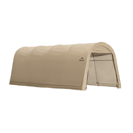 ShelterLogic AutoShelter Instant Garage  10 x 20 x 8 ft  Sandstone  Round Top The ShelterLogic AutoShelter 10 x 20 ft. Instant Garage shelter is an excellent storage solution for motorcycles  ATVs  jet skis  trailers  lawn and garden equipment  tractors  snow mobiles  wood or other bulk storage. The round roof shape is excellent at shedding the elements. A good quality fabric structure at a affordable price.COMPACT STORAGE: ShelterLogic portable garages are an excellent compact storage solution. Easily setup a ShelterLogic car port in driveways or backyards.. OUT OF SIGHT: Use the car canopy/car tent as a motorcycle  ATV  garden equipment or bulk storage solution  fit to store motorized vehicles and outdoor equipment.. ALL-YEAR USE: ShelterLogic Carports are built with lasting durability. The car shelter includes a Ratchet-Tite cover  designed for all seasons to protect from sun  rain  sap and more.. STABLE: Patented ShelterLock stabilizers ensure rock solid stability for a durable portable carport canopy. The ShelterLogic car ports have an Easy Slide Cross Rail system for a secure fit.. WATERPROOF: The triple-layer ripstop polyethylene carport tent cover is waterproof and UV-treated with fade blockers  anti-aging  and antifungal agents. The ShelterLogic portable garage tent is powder-coated to prevent chips  peeling  rust and corrosion.