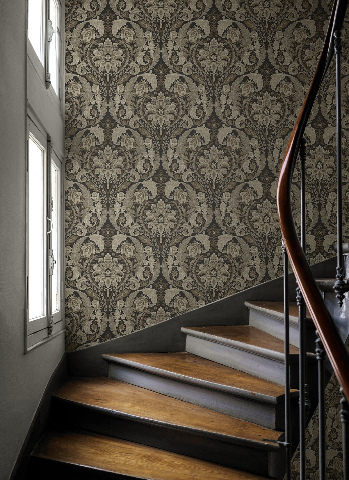 Harry & Grace Cliffside Thornton Vintage Damask Peel and Stick Wallpaper - 20.5 in. W x 18 ft. L Roll