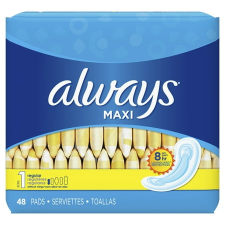 Feminine Maxi Pads - ALWAYS Maxi Size 1 Regular Pads Without Wings Unscented, 48 Count