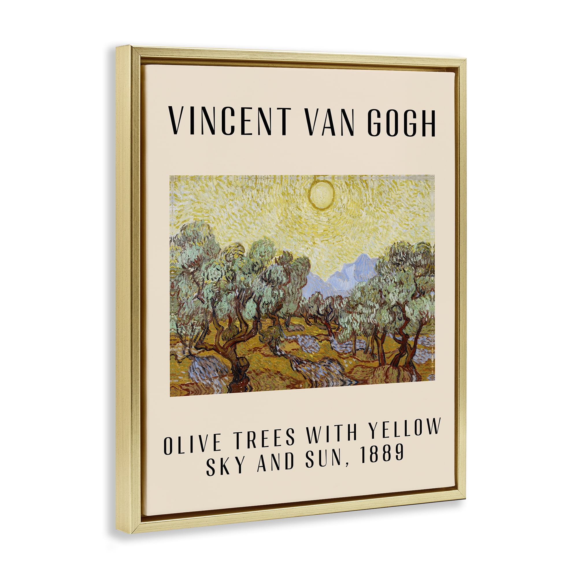 Stupell Industries Classic Olive Trees Van Gogh Landscape & Nature Painting Gold Floater Framed Canvas Art Print Wall Art, 17 x 21