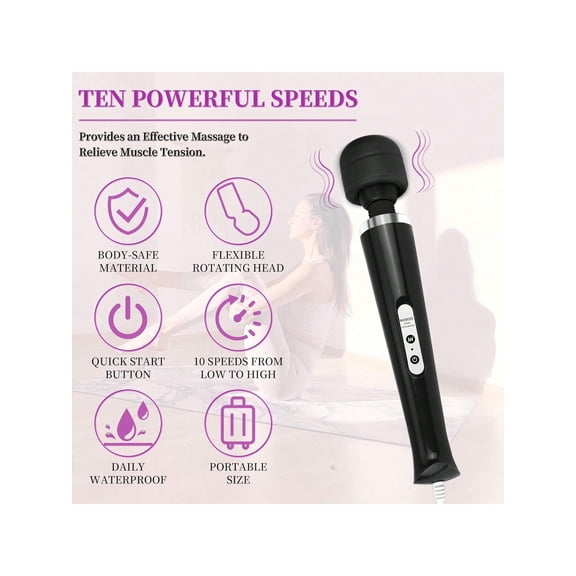 10 Speeds Wired Powerful Handheld Electric Massager, Strong Vibrations Personal Back Massage for Sports Recovery, Muscle Aches, Body Pain