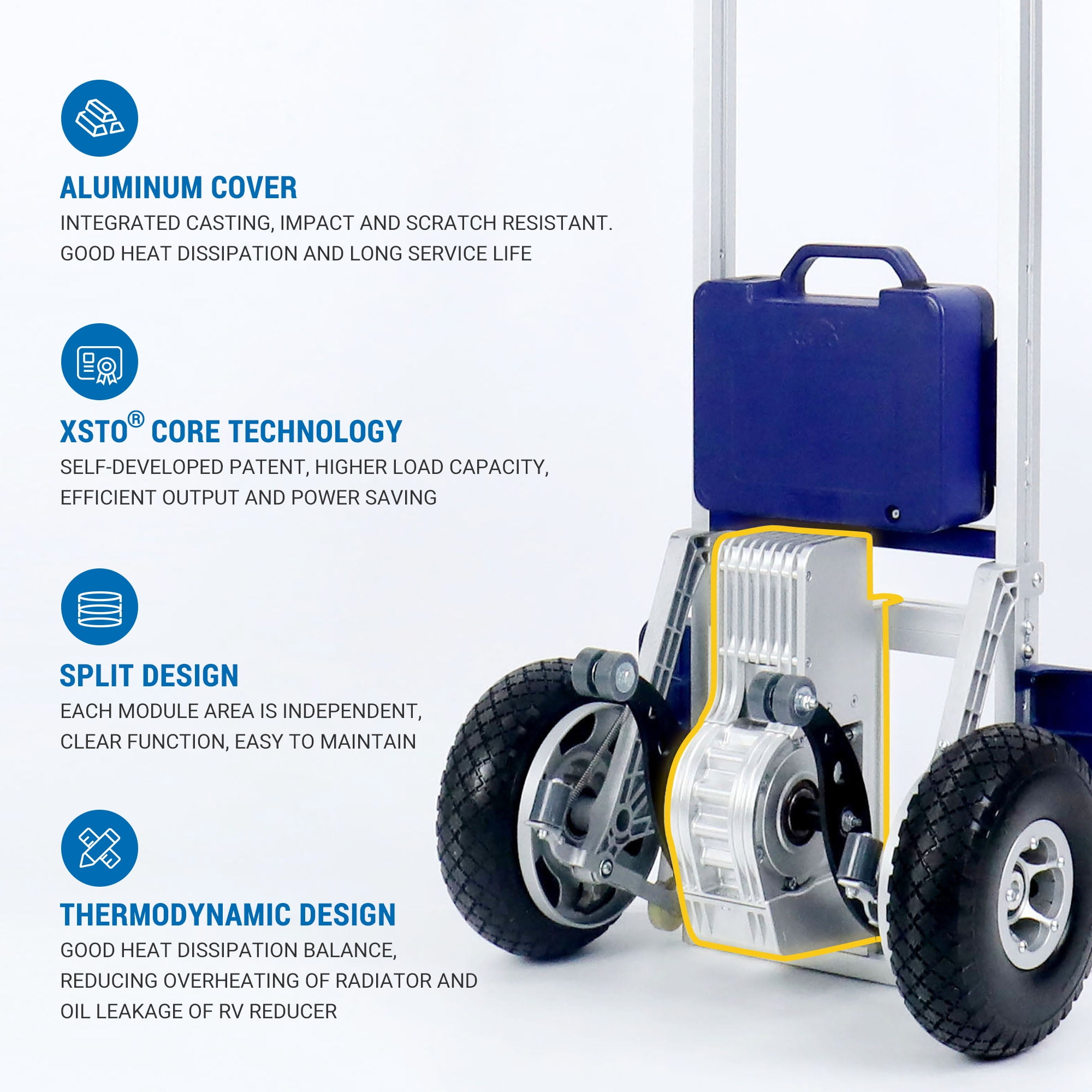XSTO ZW7250GC 550 LBS Powered Stair Climbing Hand Truck Dolly Cart For Moving, Heavy Duty Stair Climbing Hand Truck with Foldable Handle and Brake System