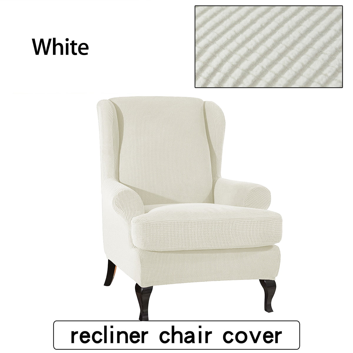 Enova Home Grey Stretch Jacquard Spandex T-Cushion Wing Chair Slipcover 