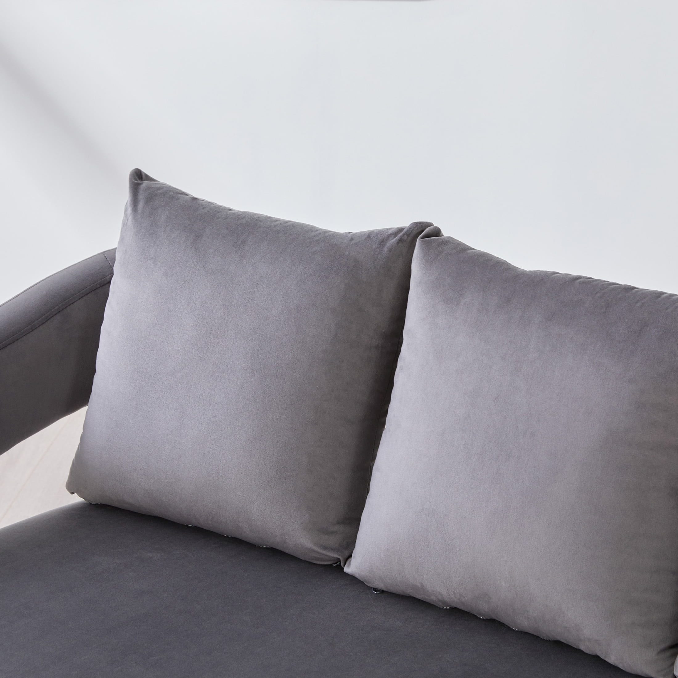 Noble House Norford 53.7" Velvet Open-Back Loveseat Settee, 2-Seater Small Sofa with Pillows and Metal Legs, Charcoal