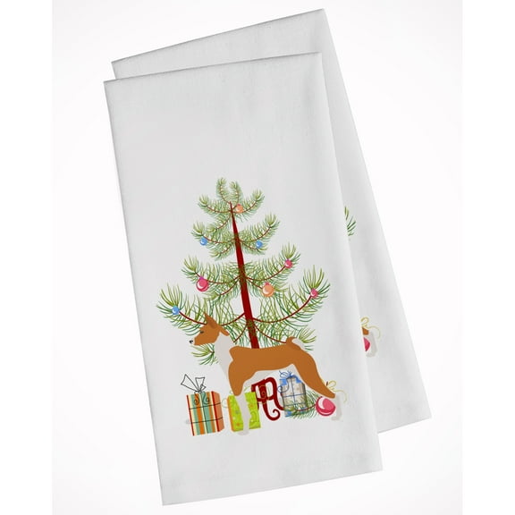 Basenji Merry Christmas Tree White Kitchen Towel Set of 2 Dish Towels