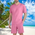 thumbnail image 2 of Jinhomg Mens 2 Piece Summer Sets Lightweight Comfy Mesh Beach Outfits Casual Loose Short Sleeve Crew Neck Tops with Short Pants 2025 Vacation Wear Pink XXL, 2 of 7
