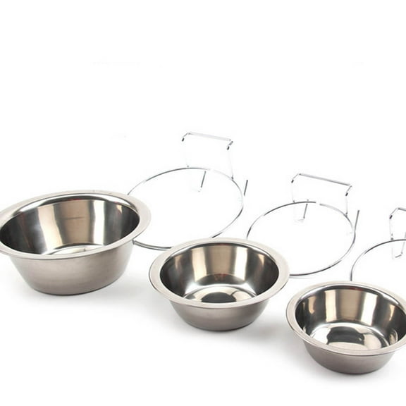 LULULION 2Pcs Cage Mounted Hanging Pet Bowl Stainless Steel Dog Feeder Silver Easy Clean