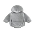 thumbnail image 1 of Baby Fall Winter Hooded Romper  Casual Long Sleeve Solid Color Front Pocket Bodysuit, 1 of 8