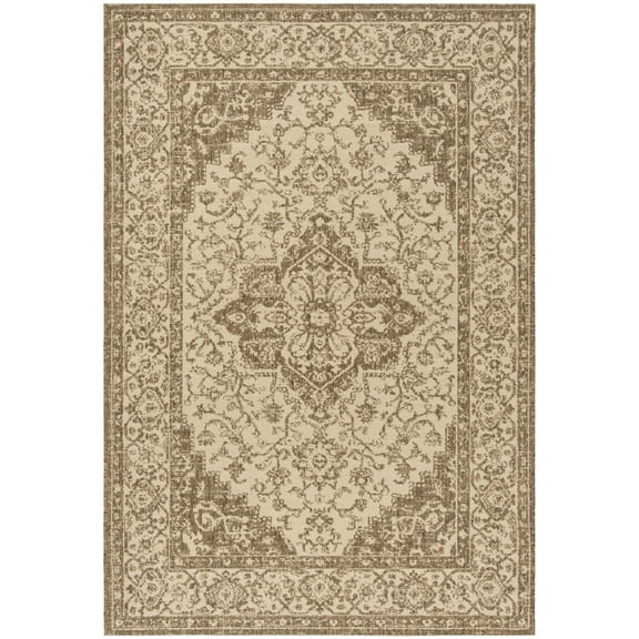 SAFAVIEH Linden Andreas Medallion Indoor/Outdoor Area Rug, Cream/Beige, 6'7" x 9'2"