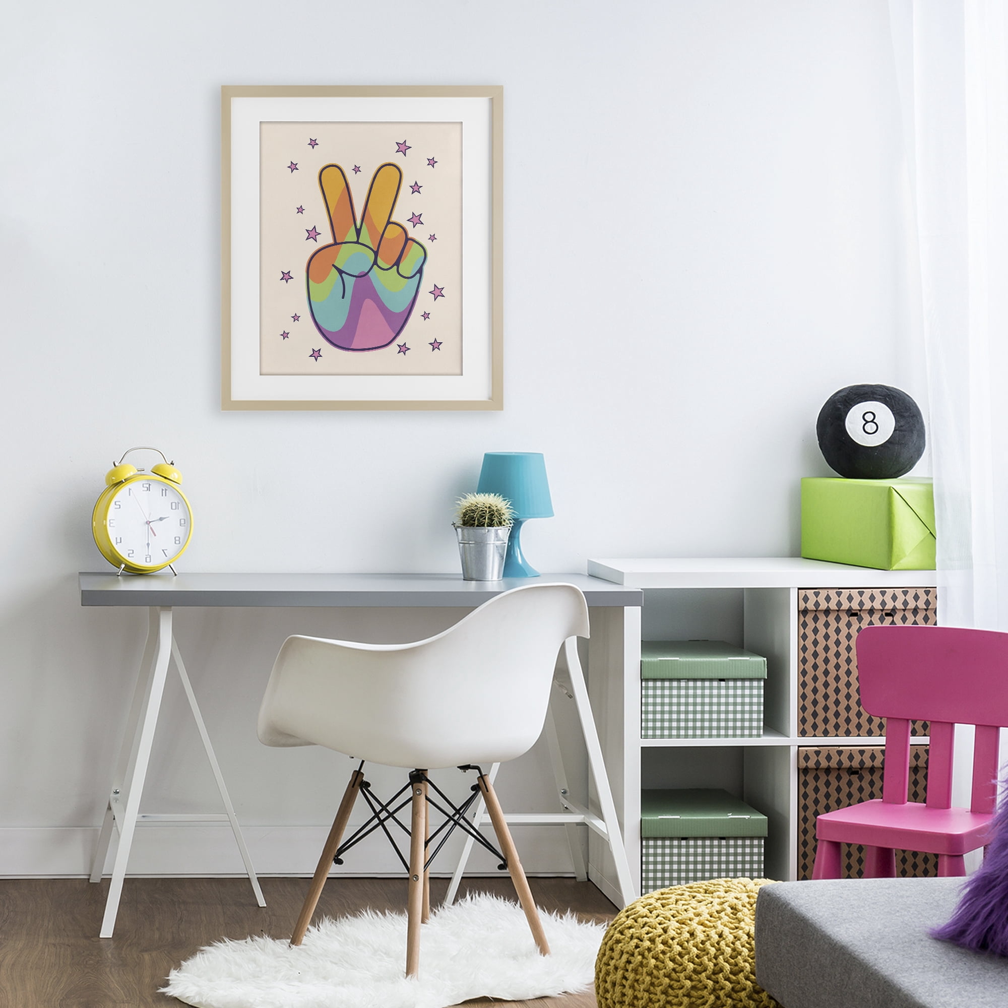 Stupell Industries Peace Sign Retro Rainbow Birch Framed Print Under Glass, design by LSR Design Studio