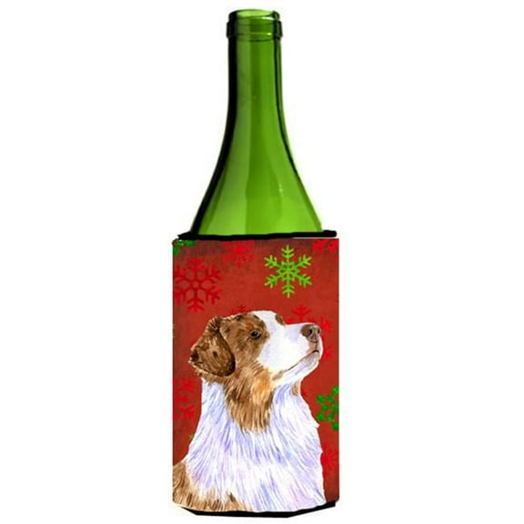 Australian Shepherd Red Green Snowflakes Christmas Wine bottle sleeve Hugger