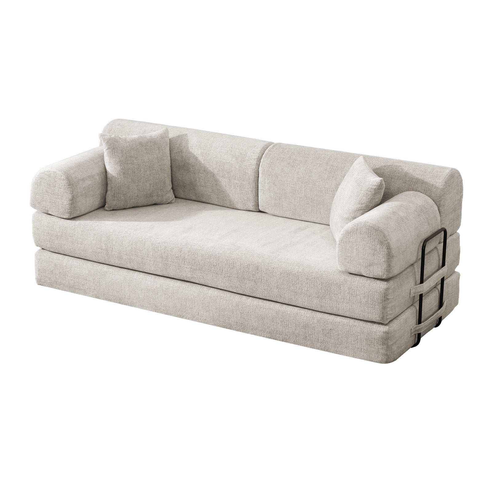 Leumius 79" Convertible Futon Sofa Bed, Boneless Couch for Living Room, Corduroy Folding Mattress Couch with Fixed-Shape Frame, Floor Sofa Lounge Couch with 2 Pillows, No Assembly,Light Camel