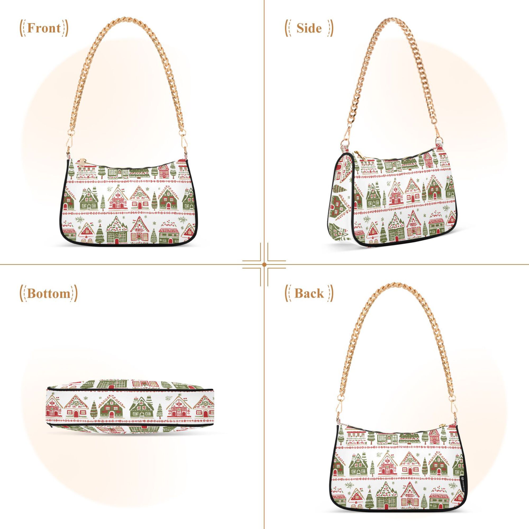 FORMRS Womens Shoulder Bag with Chain Strap Clutch Purse Cute Tote Handbag, Red Christmas House