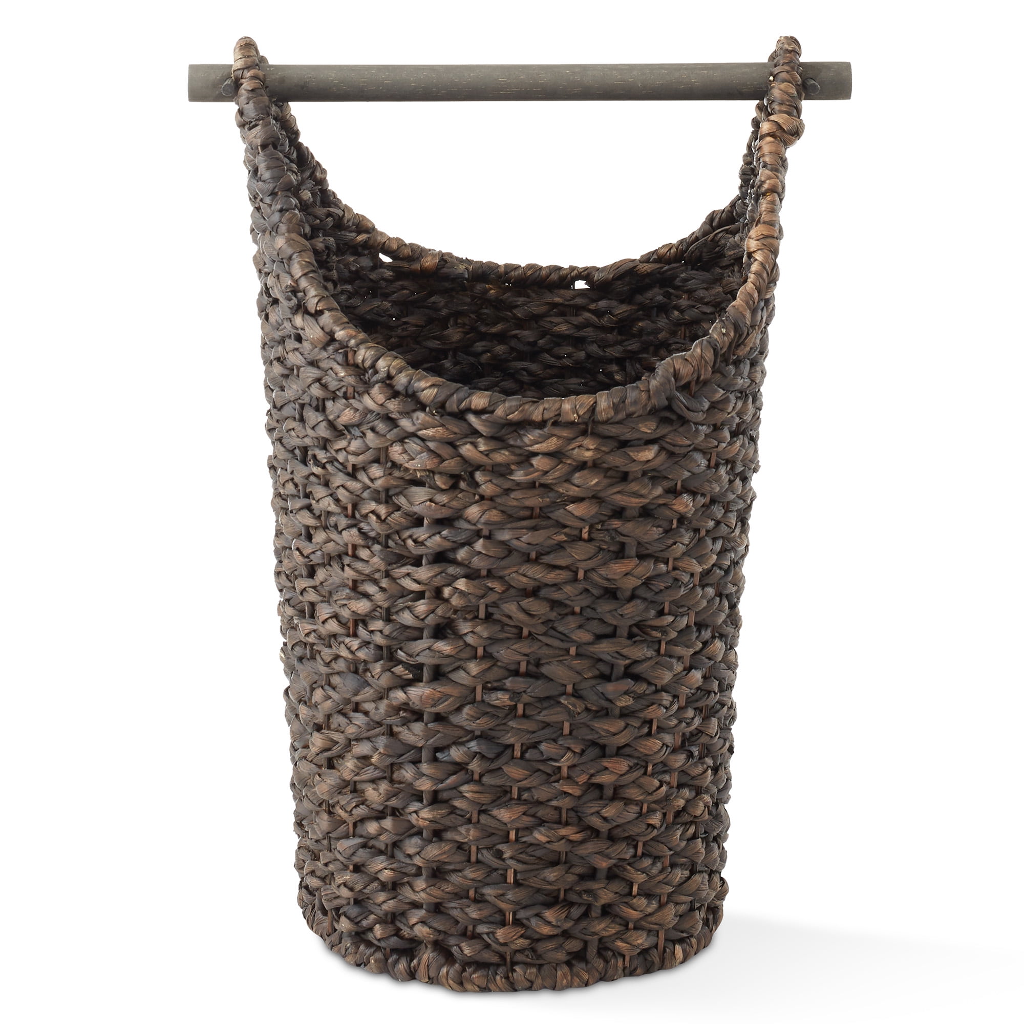 Casafield Toilet Paper Roll Holder Storage Basket with Wood Bar - Natural, Woven Water Hyacinth Wicker Bathroom Tissue Storage Organizer