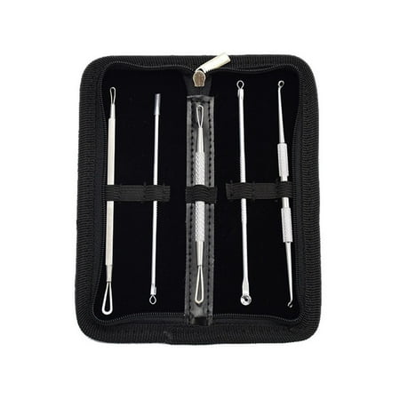Tuscom 5Pcs Portable Stainless Steel Blackhead Remover Pimple Comedone Extractor Tool Acne Removal Needle Kit Treat Blemish,Whitehead Popping,Zit Removing For Risk Free Nose Face Skin With Storage (Best Way To Treat Blackheads On Nose)