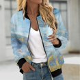 thumbnail image 3 of CILENON Bomber Jacket Women Autumn Fashion Leisure Square Thin Pocket Jacket Blouse Coat Baseball Top (Light Blue,M), 3 of 5