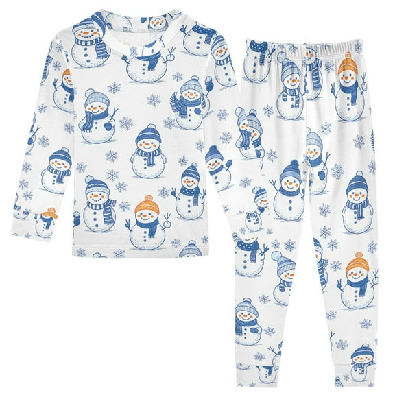 joogoo Snowman Snowflake 2 Piece Long Sleeve Tee and Pants Cotton Pajama Set 5Y
