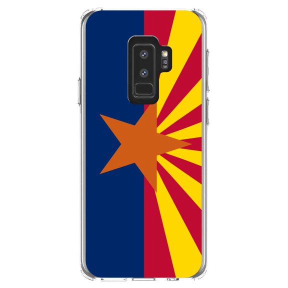 DistinctInk Clear Shockproof Hybrid Case for Samsung Galaxy S9  PLUS (6.2" Screen) - TPU Bumper, Acrylic Back, Tempered Glass Screen Protector - Arizona State Flag - US State Flag