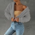 thumbnail image 3 of Gytharion Cropped Fluffy Fleece Cardigan Jackets for Women Fuzzy Warm Winter Coat Fashion Solid Long Sleeve Plush Outerwear Soft Cozy Full Zip Up Hooded Jacket, 3 of 8