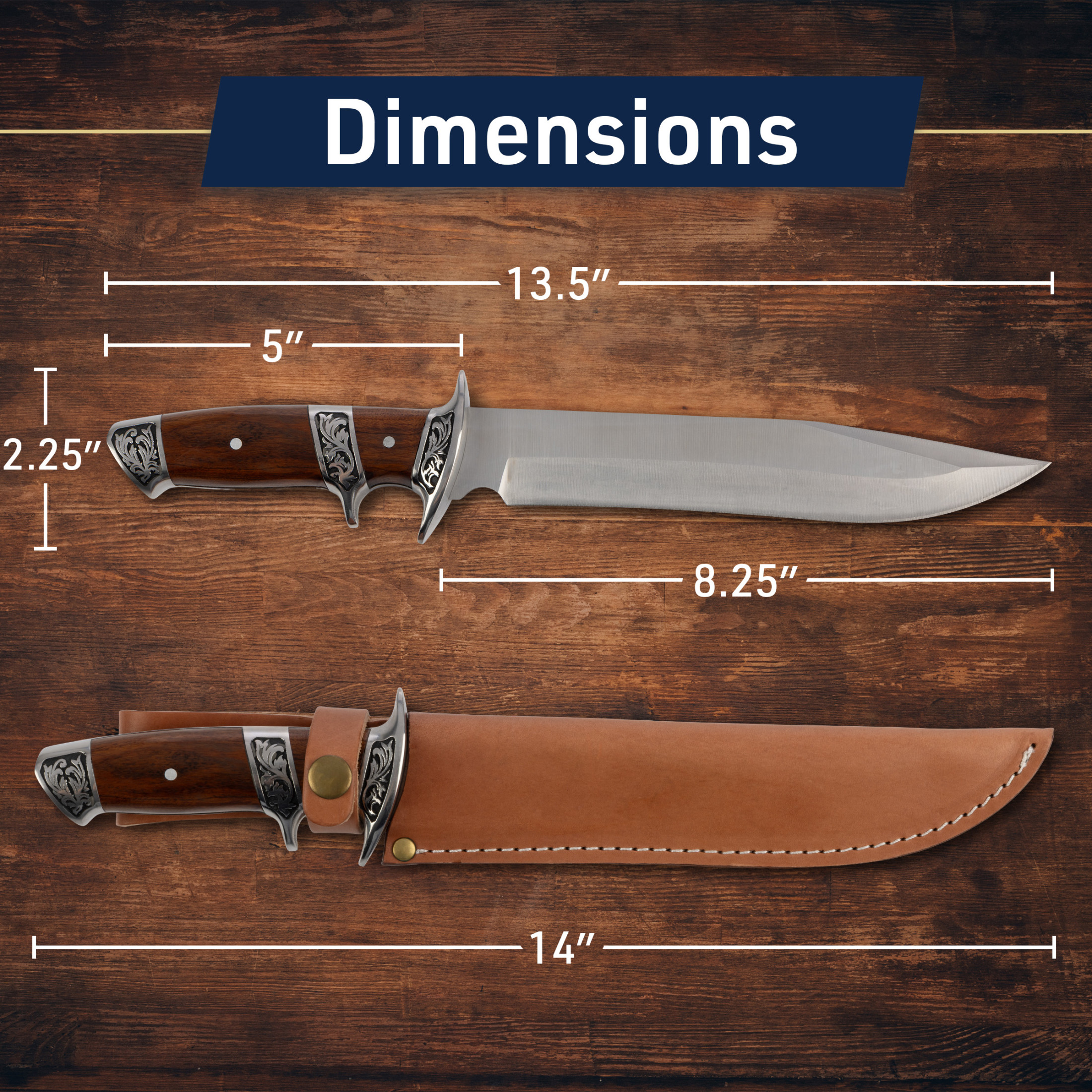 Kings County Tools Outdoor Hunting Knife with Sheath Stainless Steel Fixed Blade and Rosewood Handle