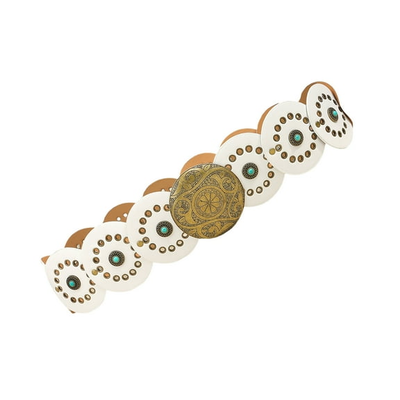 Round Buckle Belt for Jeans Pants Turquoises Studded Corset PU Leather Belt for Dress Women Girl Formal Waist Accessory