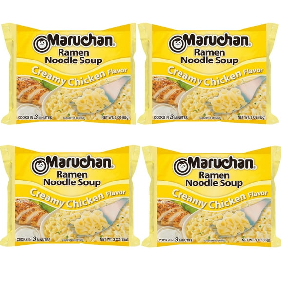 Maruchan Ramen Creamy Chicken Flavor Cooks in 3 Minutes 3 Oz Pack of 4