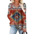 thumbnail image 3 of Womens Round Neck Tunic Tops Long Sleeve Floral Printed Pullover Winter Casual Loose Button Blouse, 3 of 5