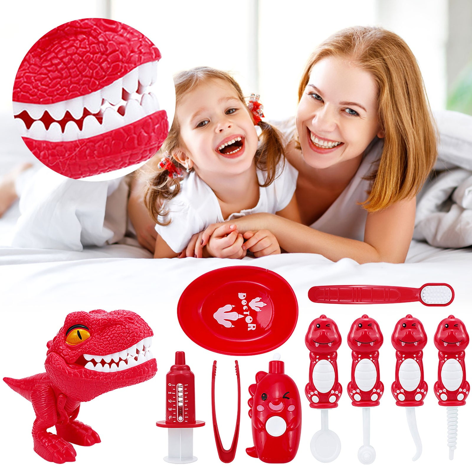 10 Piece Cartoon Dinosaur Dentist Doctor Kit Kids Playset, Dentist Toys