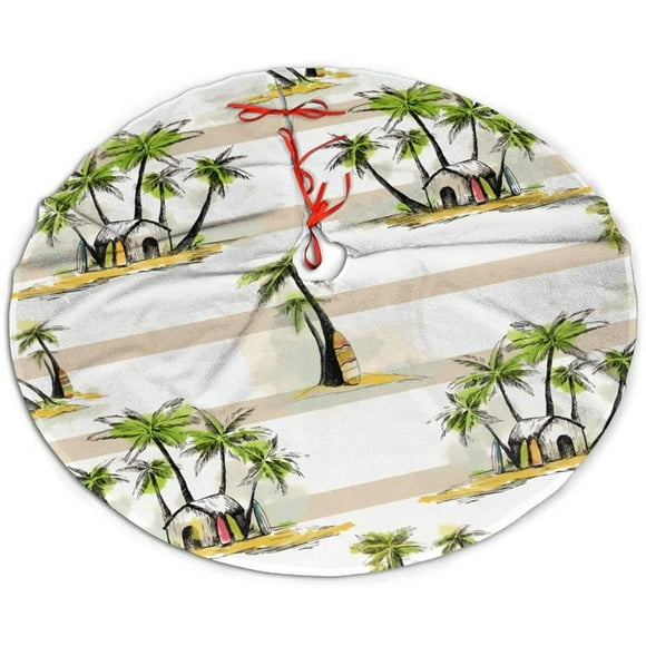 Tropical Shack and Palms Christmas Tree Skirt, Xmas Tree Skirt Mat, for Christmas Decoration Party and Holiday Decor 48"
