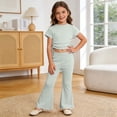 thumbnail image 2 of Casual Suit for Girls Elastic Short Sleeve Top Flared Pants Two Piece Boys and Girls Outfits,Light Green,Size 3 -4 Years, 2 of 5