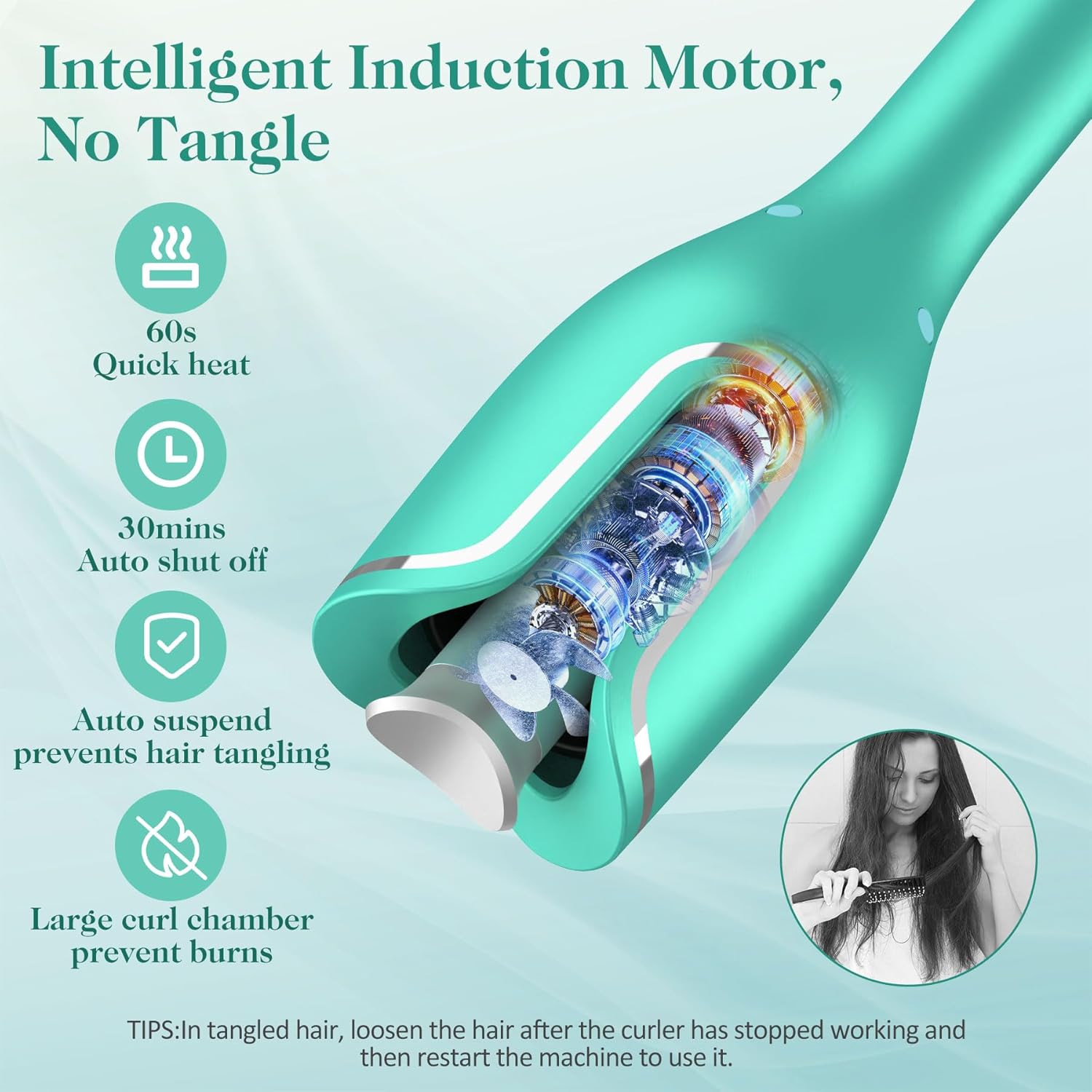 Automatic Hair Curler with Anti-Scald & Anti-Tangle Technology, 1" Rotating Ceramic Barrel with 4 Heat Settings, One-Touch Smart Curling Iron for Beginners