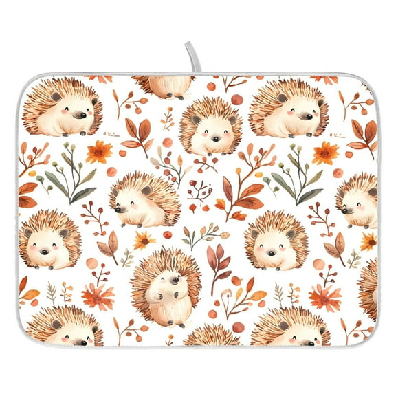 Ryvnso Hedgehog Leaves Flower Dish Drying Mat for Kitchen Countertop 16x18 Small Dish Pad Drainer Rack Dish Sink Mats