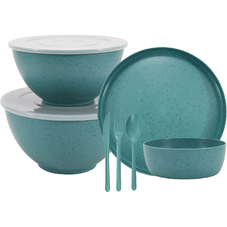 Mainstays 4-Piece Eco-Friendly Recycled Plastic Serve Bowl Set, Aqua Blue  Slate 