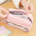 thumbnail image 3 of Large Capacity Pencil Case 3 Compartments, Pencil Pouch Bag with Zipper Portable Handle, Pen Case Bag Stationery Organizer for Office College School Adults Teen Girls Boys Men Women (Pink), 3 of 5