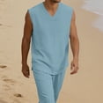 thumbnail image 2 of Mens 100% Cotton Linen Tank Tops Sleeveless T Shirts V Neck Loose Casual Summer Beach Basic Tank Shirts Blue, 2 of 7