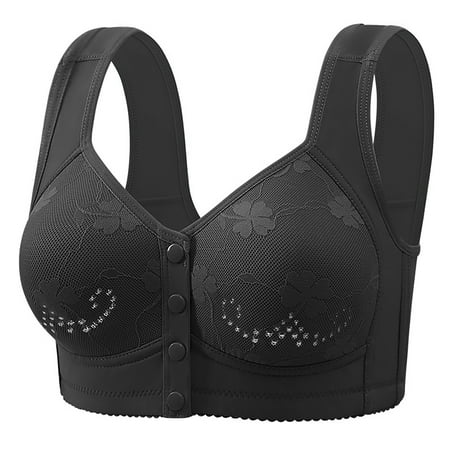 HYSYSB Sports Bras for Women balconette Bras for Women bras No Underwire Full Support strappy Sports Bra front Buckle Grade Underwear Thin Wide Straps Ring Vest Big Bra cotton Sports Bra Black 42