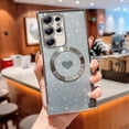 thumbnail image 3 of Magnetic Case for Samsung Galaxy S23 Ultra Luxury Plating Bling Gradient Glitter Cute Heart Cover Compatible with MagSafe Soft Clear Shockproof Protective Case for S23 Ultra 5g 6.8" (Silver), 3 of 11