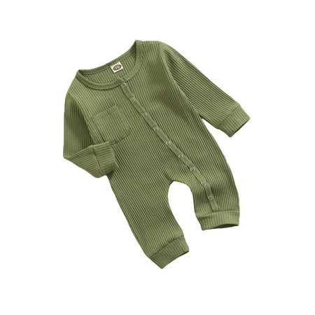 

Spring hue Newborn Baby Boy Girl Button Down Solid Long Sleeve One Piece Romper Jumpsuits Fall Clothes