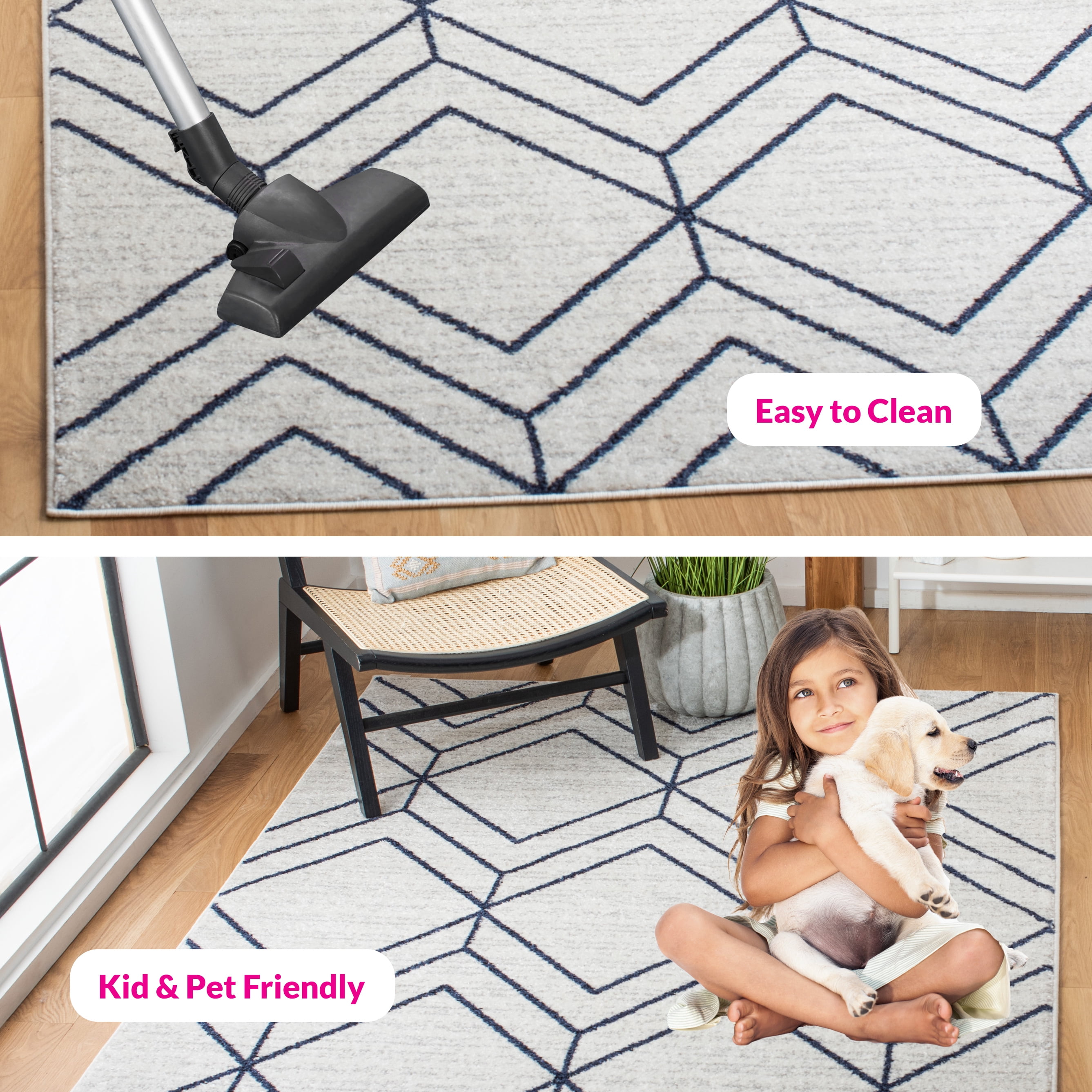 SAFAVIEH Adirondack Caitriona Geometric Squares Area Rug, Light Grey/Navy, 4' x 4' Square