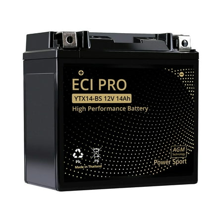 YTX14-BS AGM Battery - 12V 14Ah 220CCA - Heavy-Duty Powersports Battery for ATV, Motorcycle, UTV - Maintenance-Free, Leak-Proof, Ready to Install