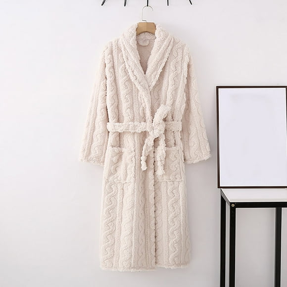 Tawop Women Robe Pajamas Women Pajamas Long Home Bathrobe Robe Thick Flannel Couple Loungewear Womens Nightgown White L