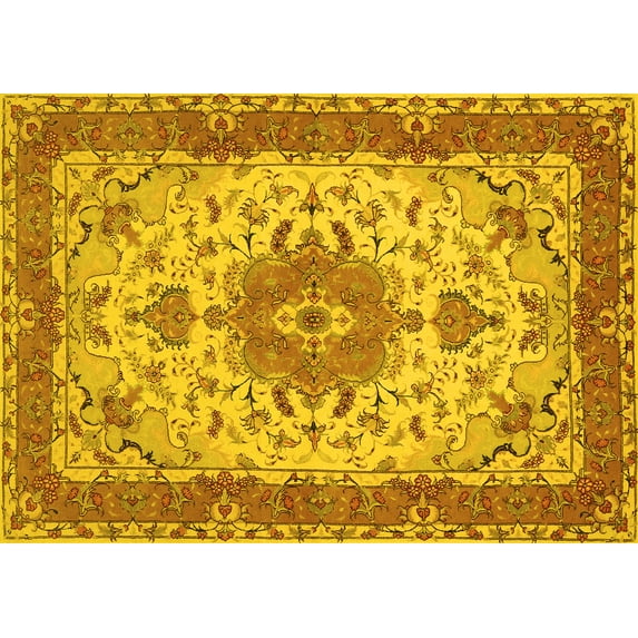 Ahgly Company Machine Washable Indoor Rectangle Persian Yellow Traditional Area Rugs, 3' x 5'