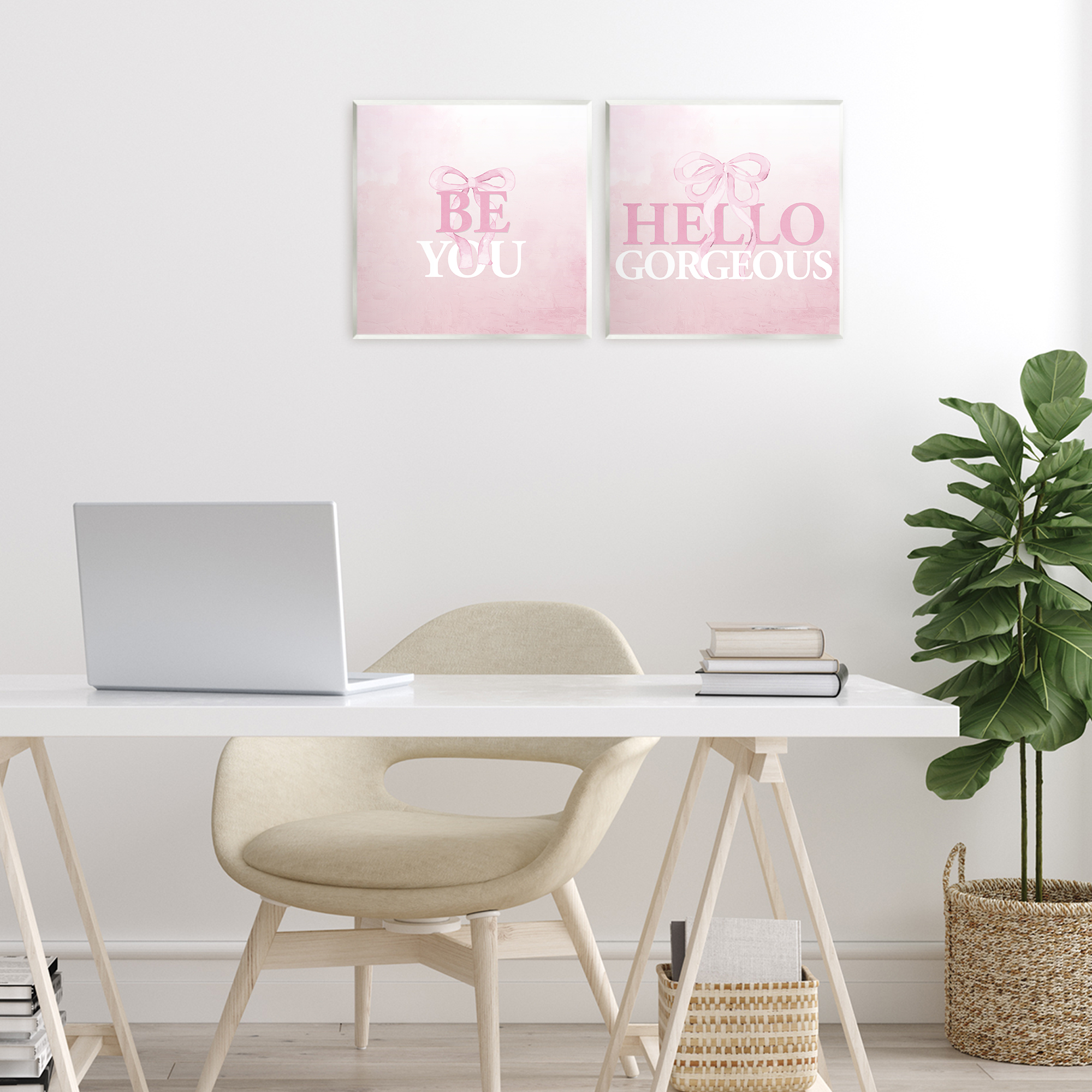 Pink Feminine Empowerments 2 Piece Wall Plaque Art Set, design by Kim Allen
