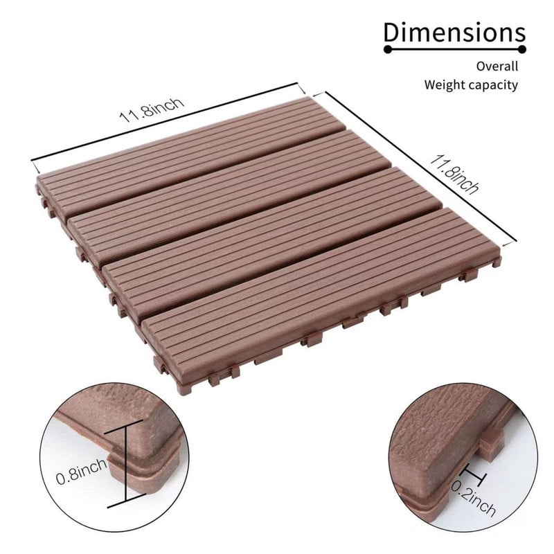Aukfa 44 Pack Interlocking Deck Tiles, 12"X12" Waterproof Outdoor Flooring for Patio, Garden, Deck, Poolside, Backyard, Brown