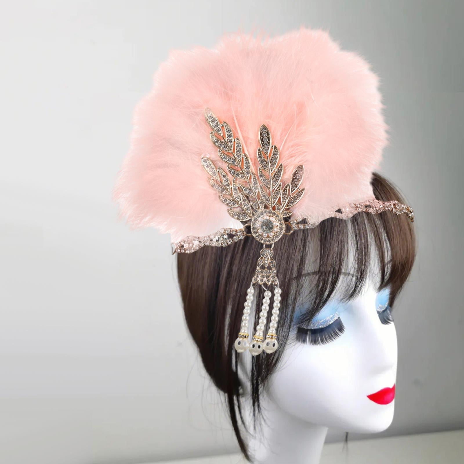 Elegant Pink Feather Headband Blush Pink Flapper Headband with Crystals - Masquerade Store main image 3
